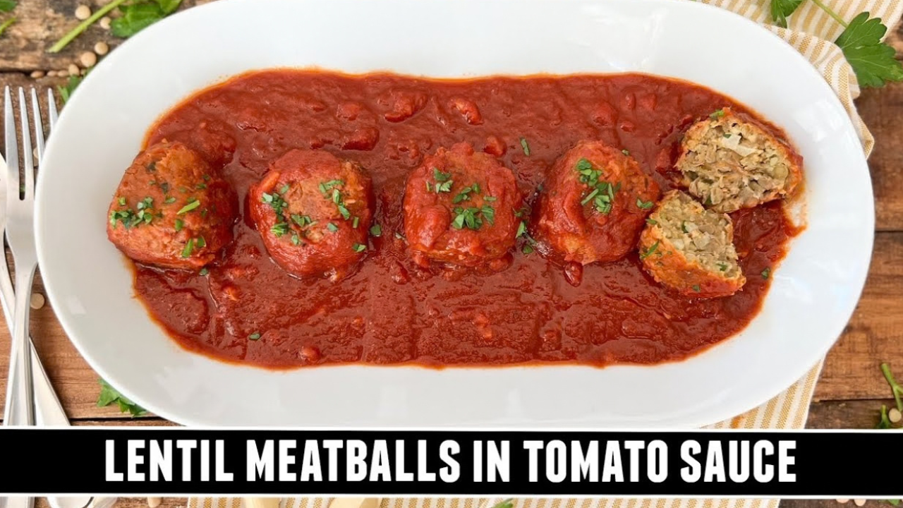 Spanish lentil meatballs with rich tomato sauce