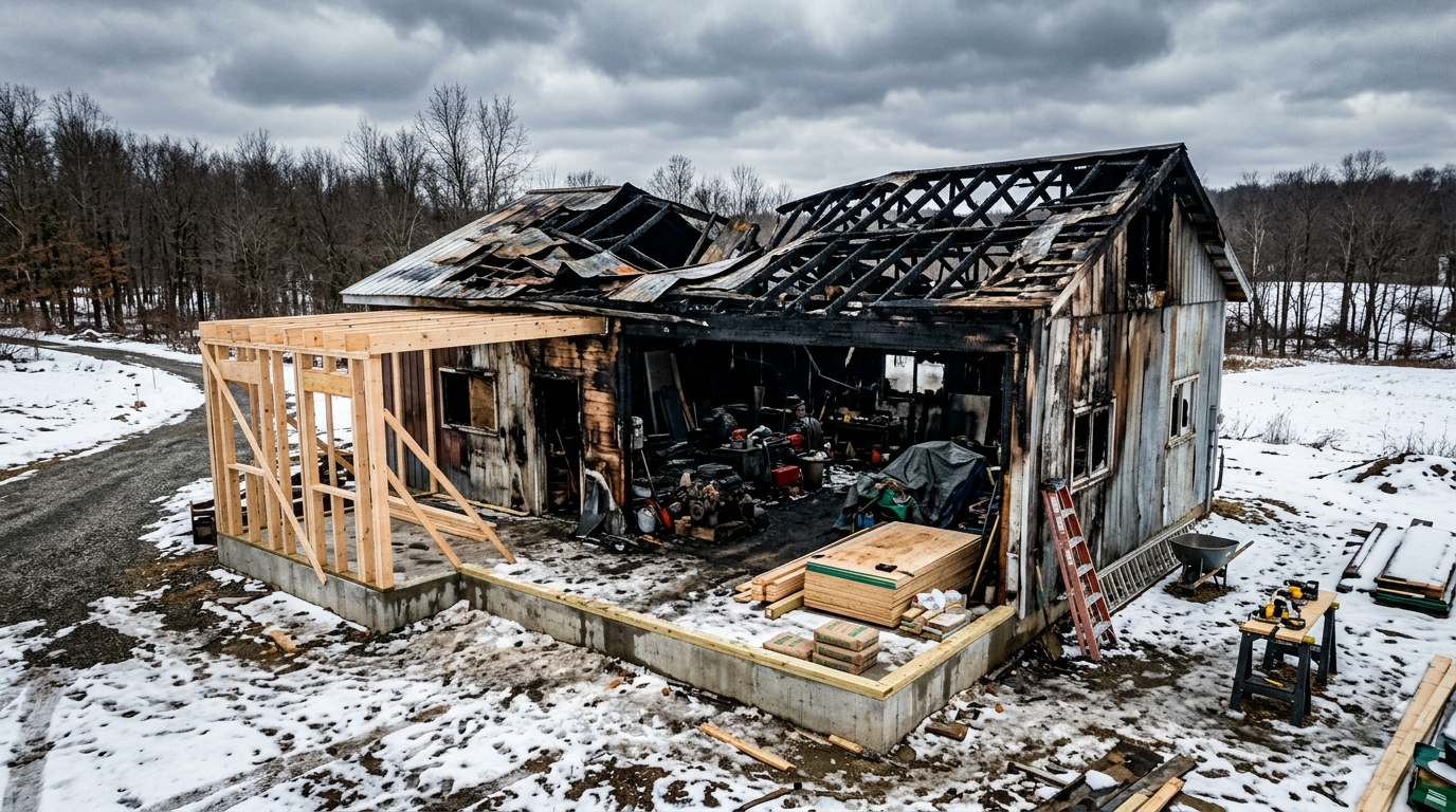 Fire recovery leaves the workshop half rebuilt