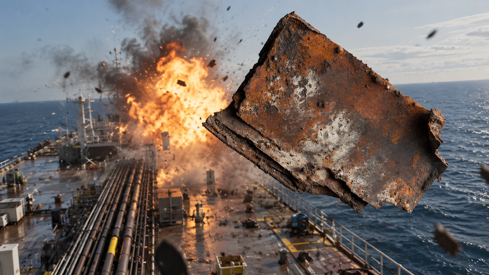 A supertanker exploded with 40,000 tons of crude still aboard… shrapnel ...