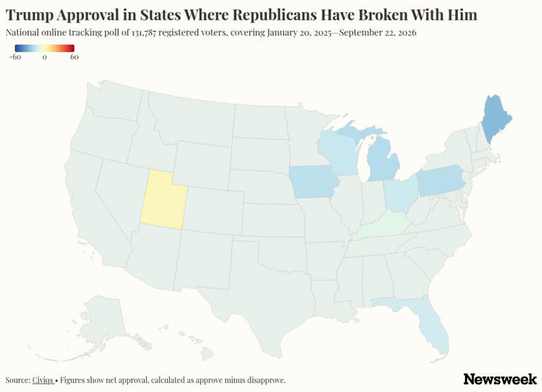 Map shows Trump's approval rating in states Republicans are turning ...