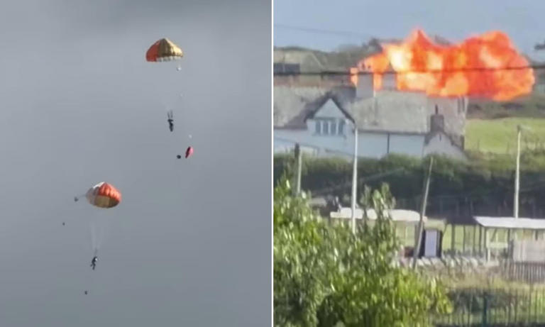 Moment two RAF pilots eject from Hawk jet caught in spectacular video ...