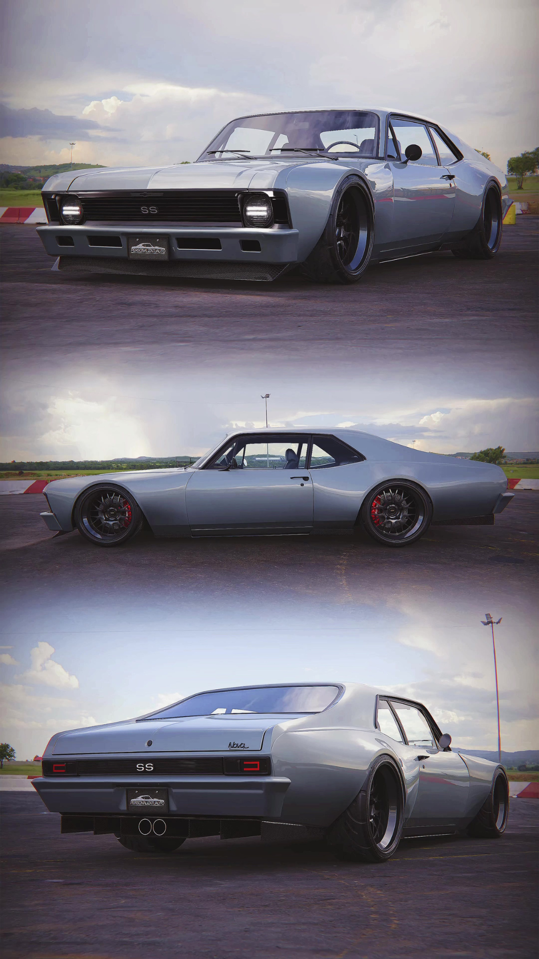 Chevy Nova 3D design with gray and metallic blue finish