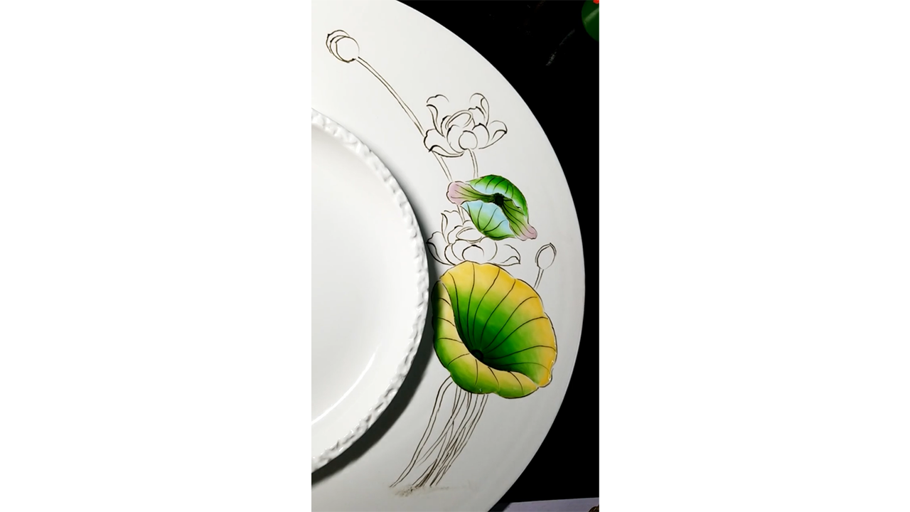 Drawing lotus flowers with green leaves creating elegant botanical ...