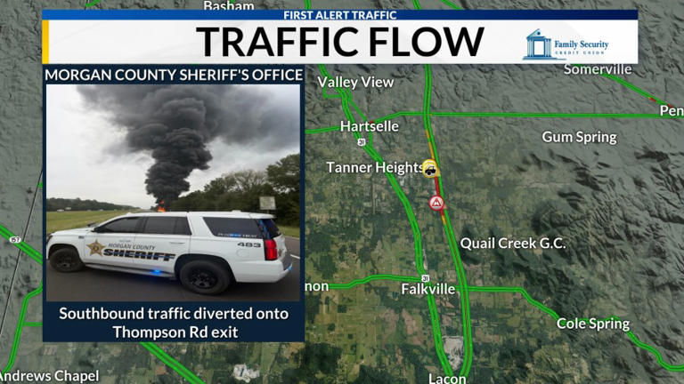 Morgan County vehicle fire shuts down I-65 near Falkville