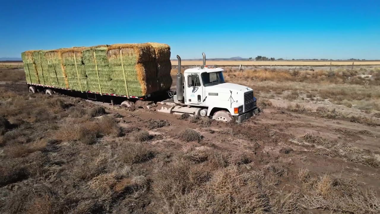 An 80,000-pound hay truck sank into six feet of mud - then the winch ...