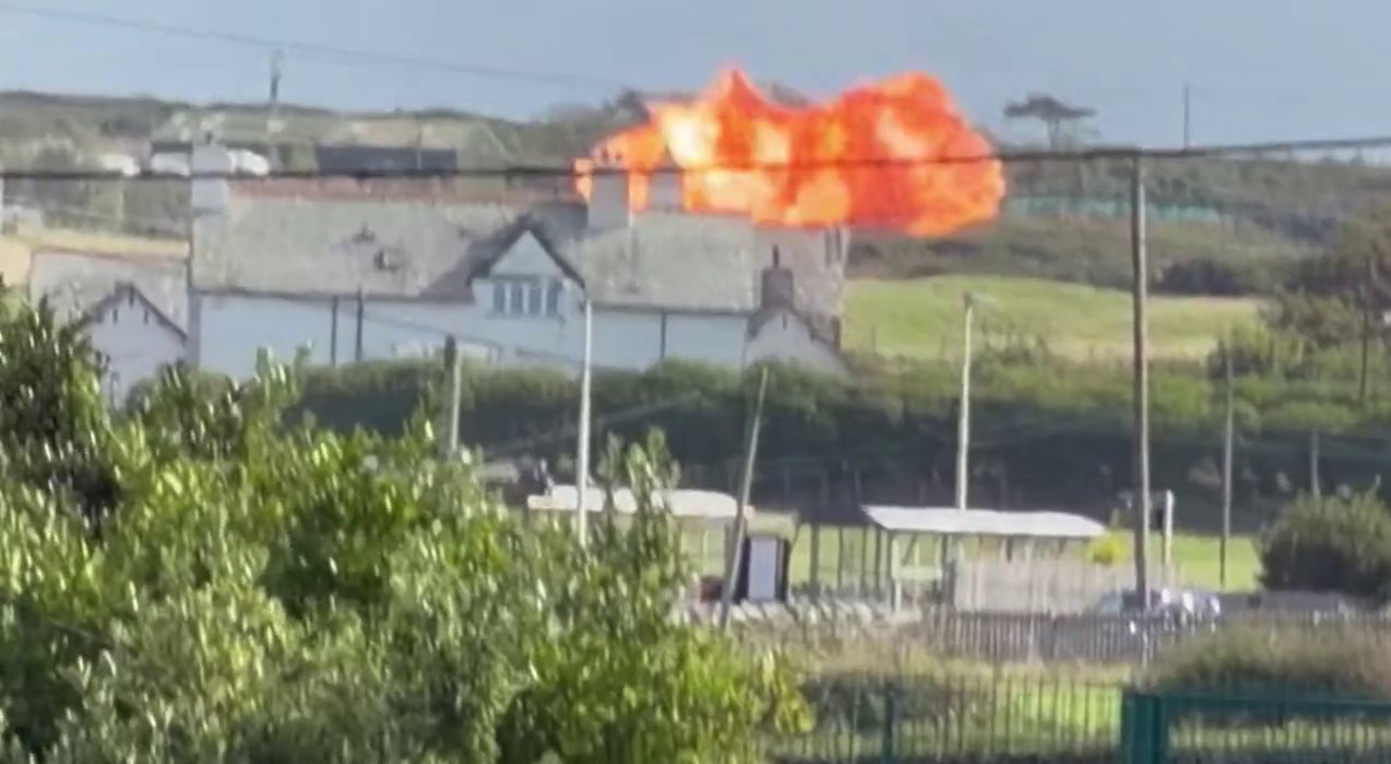 Moment RAF jet crashes seconds after pilots eject from plane