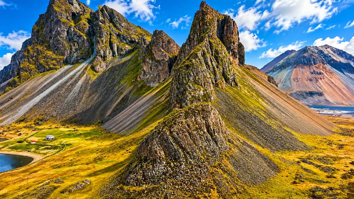 Jagged mountain ridges rise across Iceland’s wild landscape