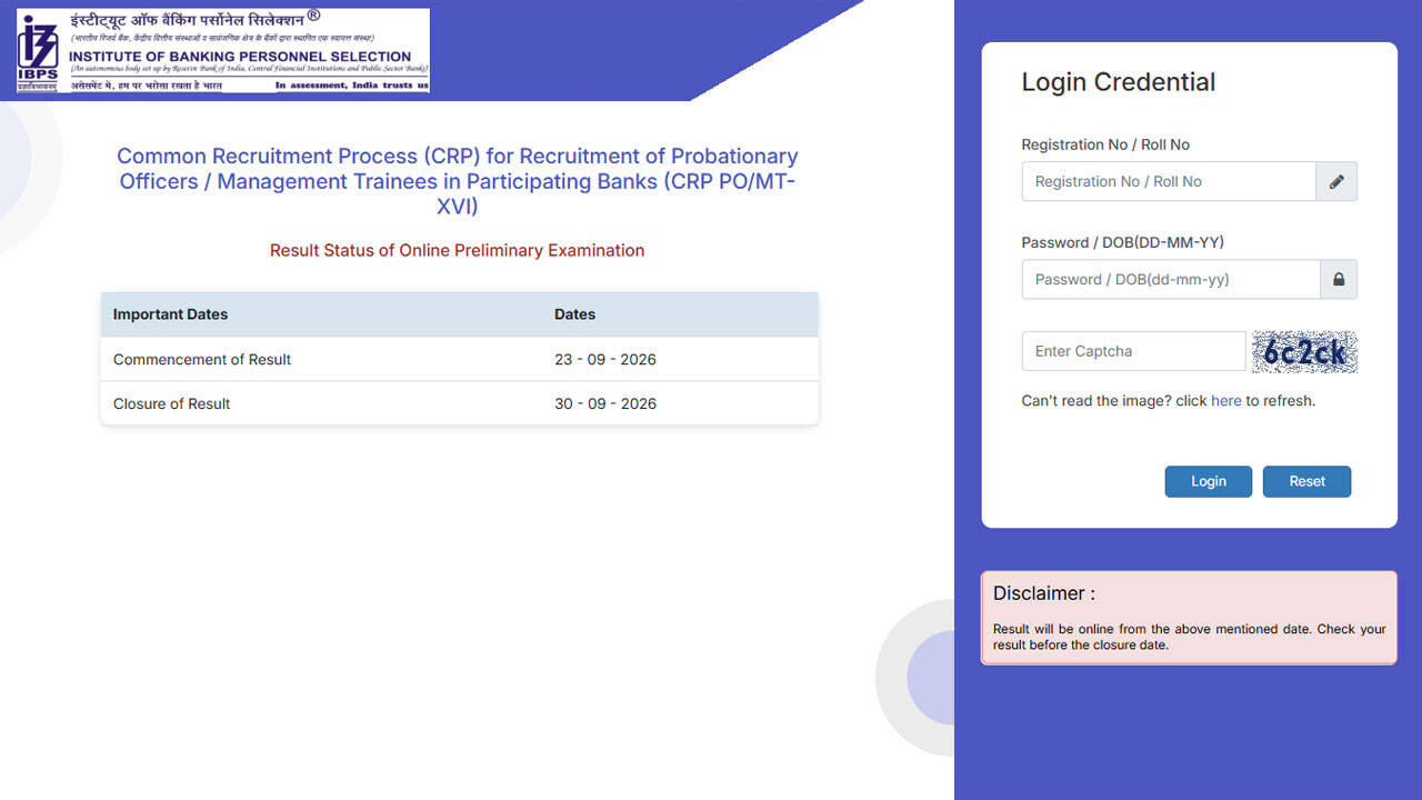 IBPS PO result 2026 out for August exam; 7,565 vacancies and mains ...