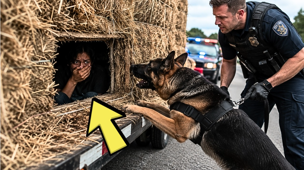 Police K9 detects something hidden inside a hay truck