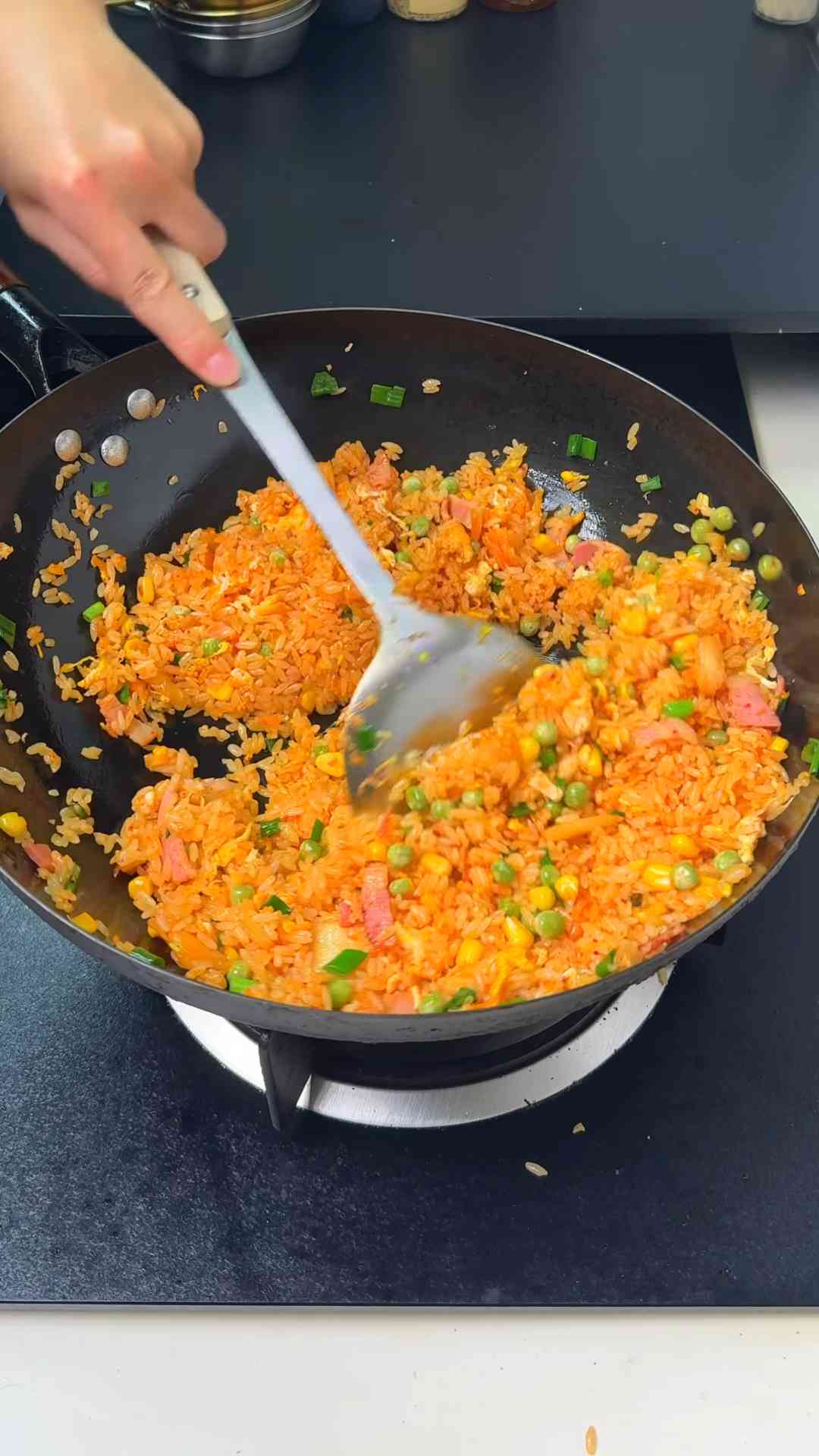 Bacon kimchi fried rice with a spicy kick