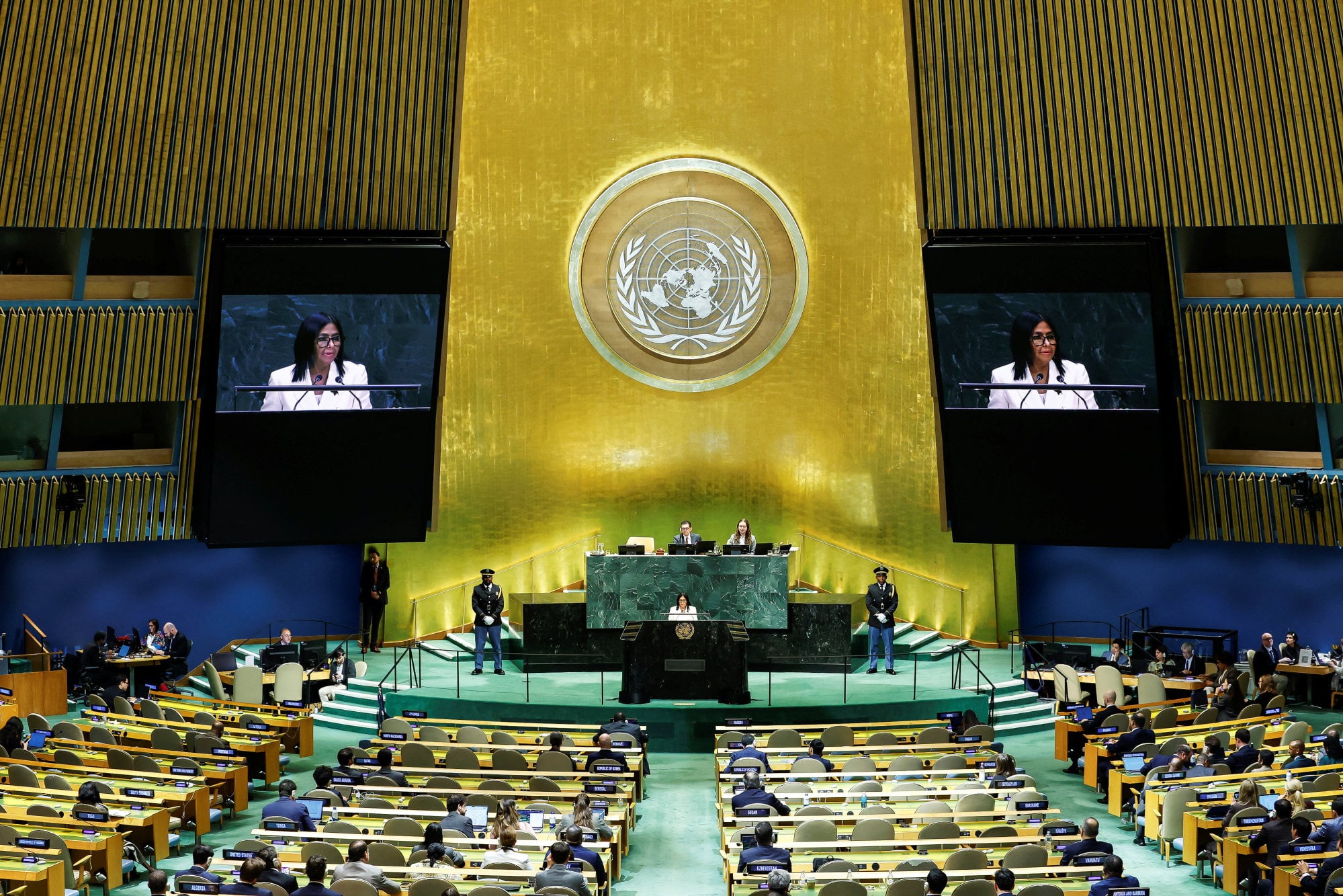 At UN, Venezuela’s acting president promises elections without setting date