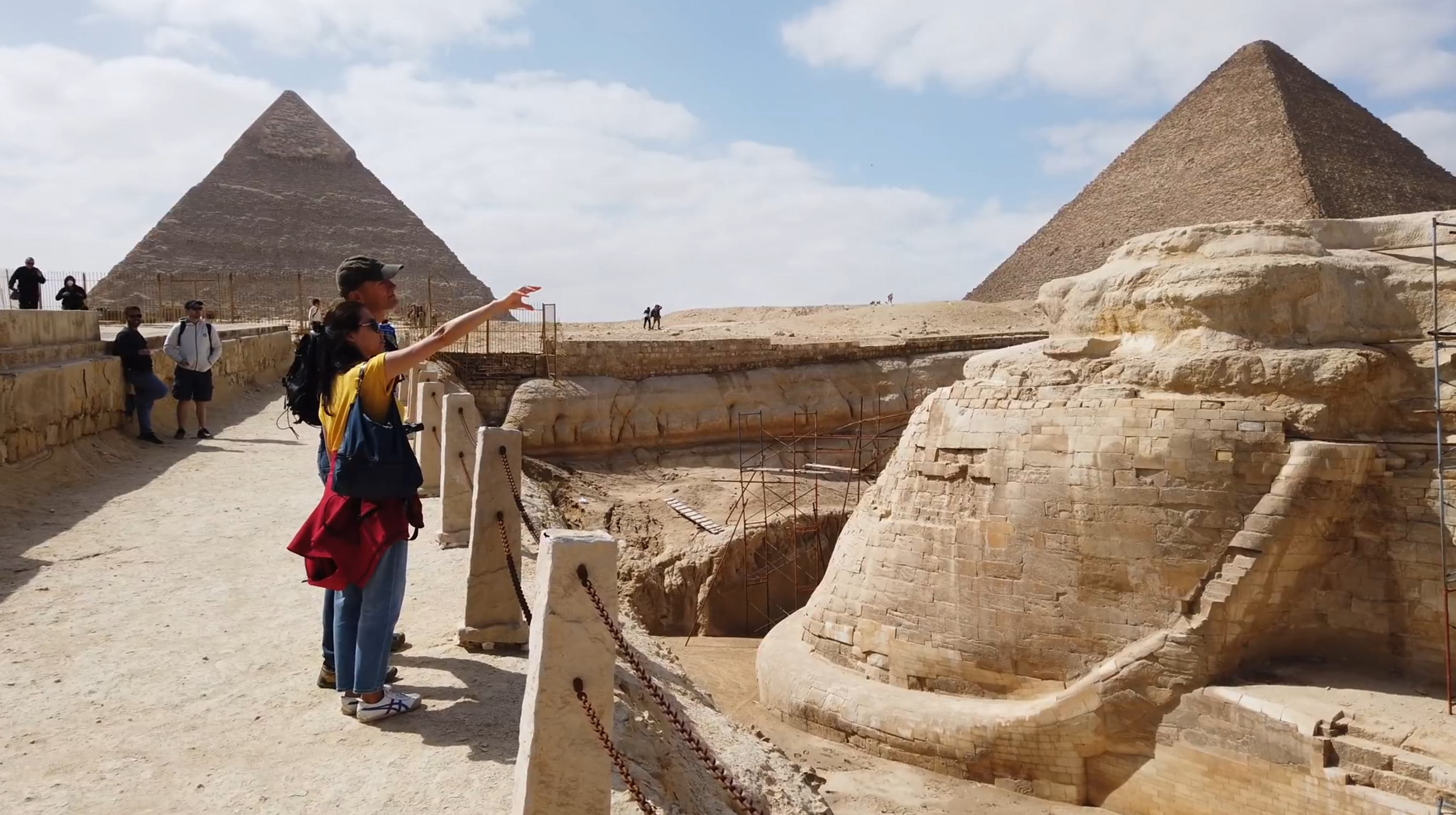 Inside the Great Pyramid gallery and Sphinx of Giza