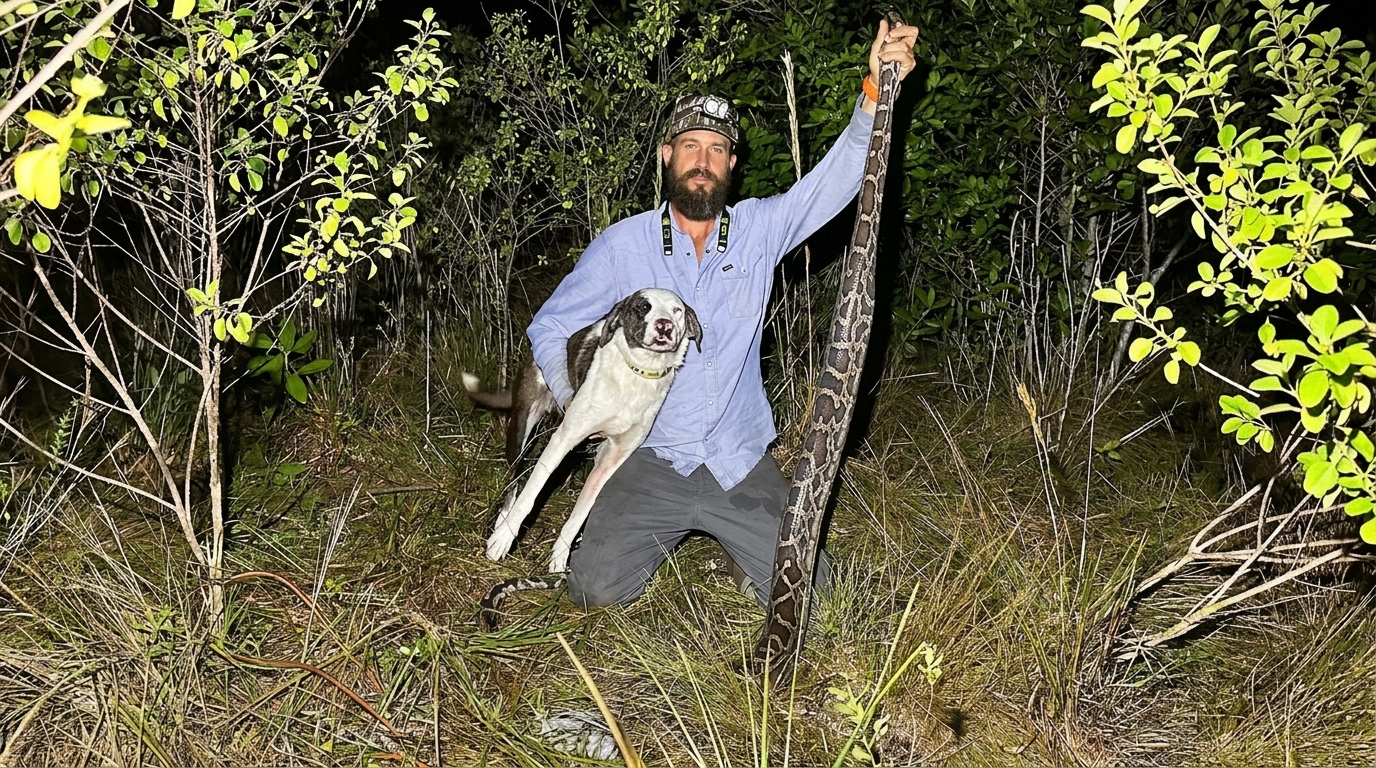 My blind dog Helen finds a python in the Florida Everglades
