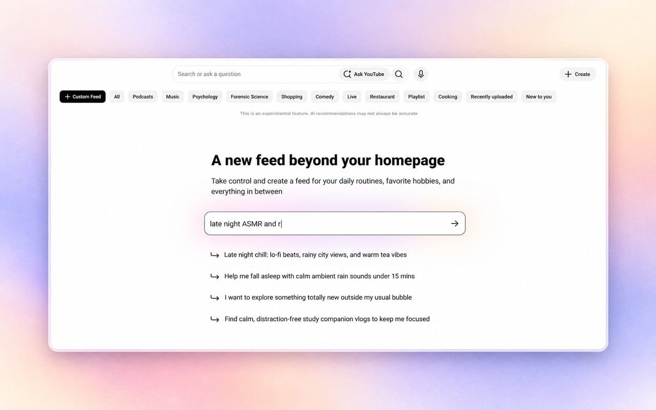 YouTube will use Gemini AI to create custom feeds from your prompts