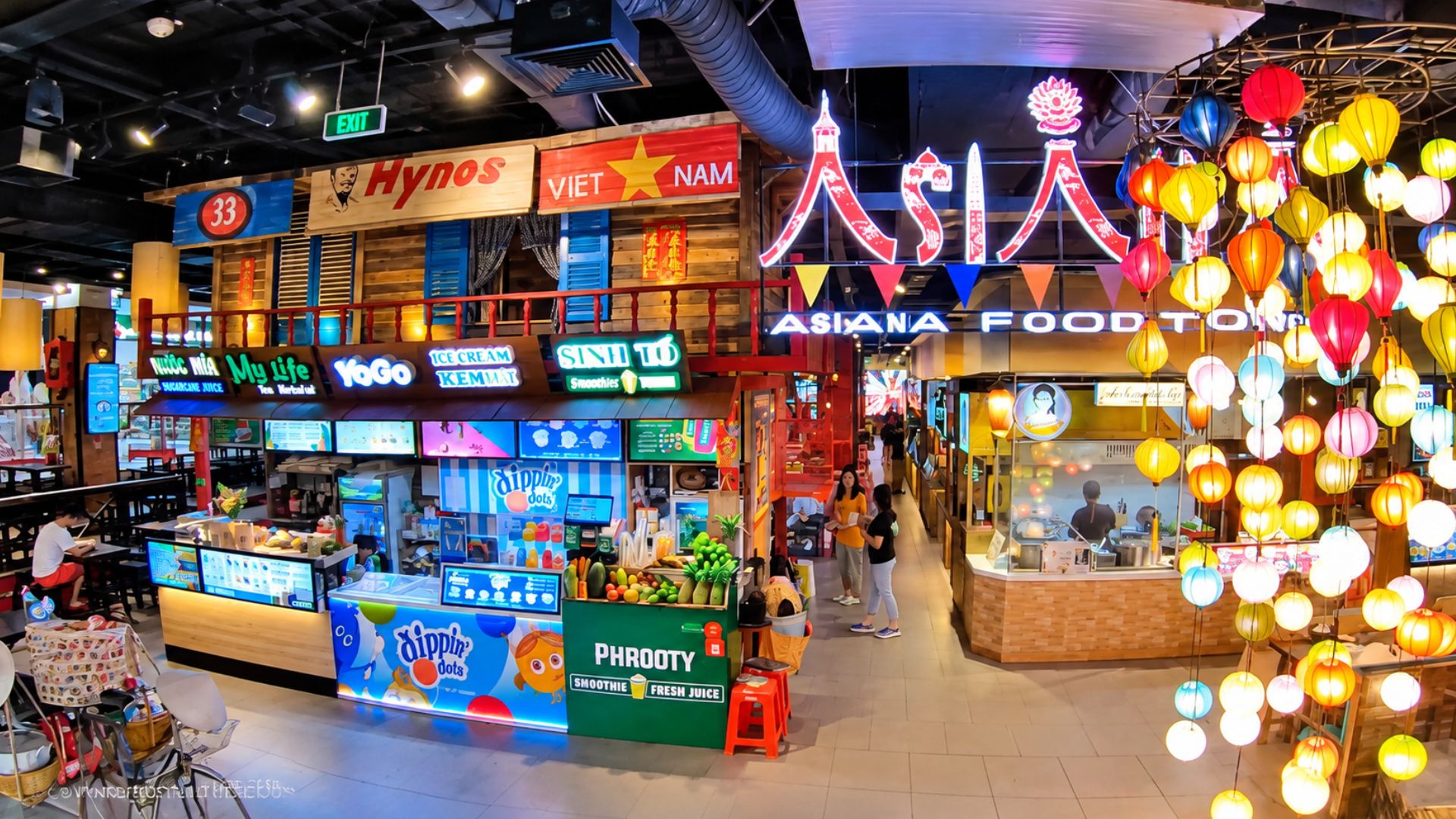 Colorful food hall inside Ho Chi Minh City (4K)