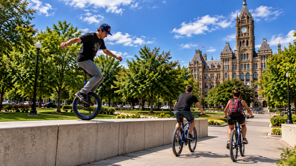 Unicycle rider shows amazing balance and control