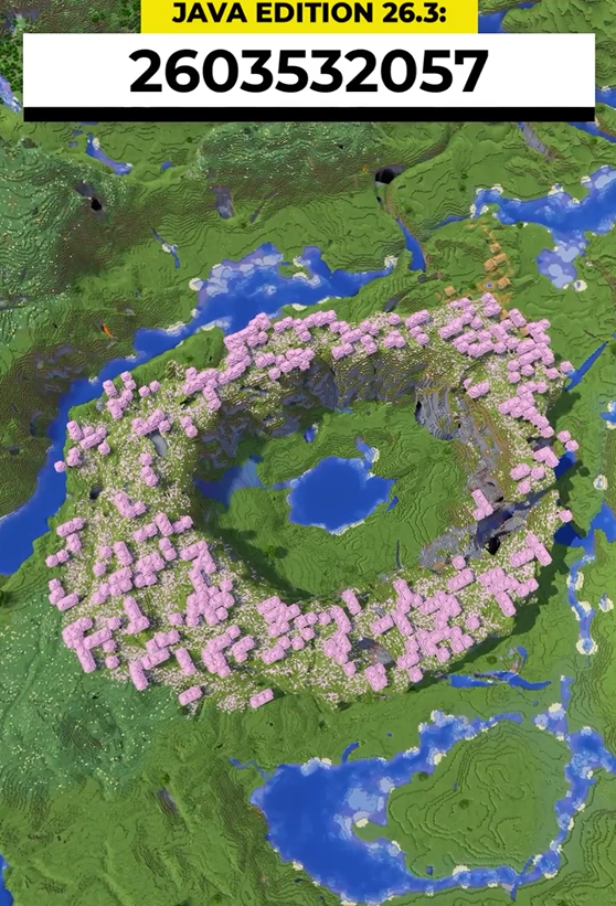 Minecraft cherry grove circle with a unique forest seed