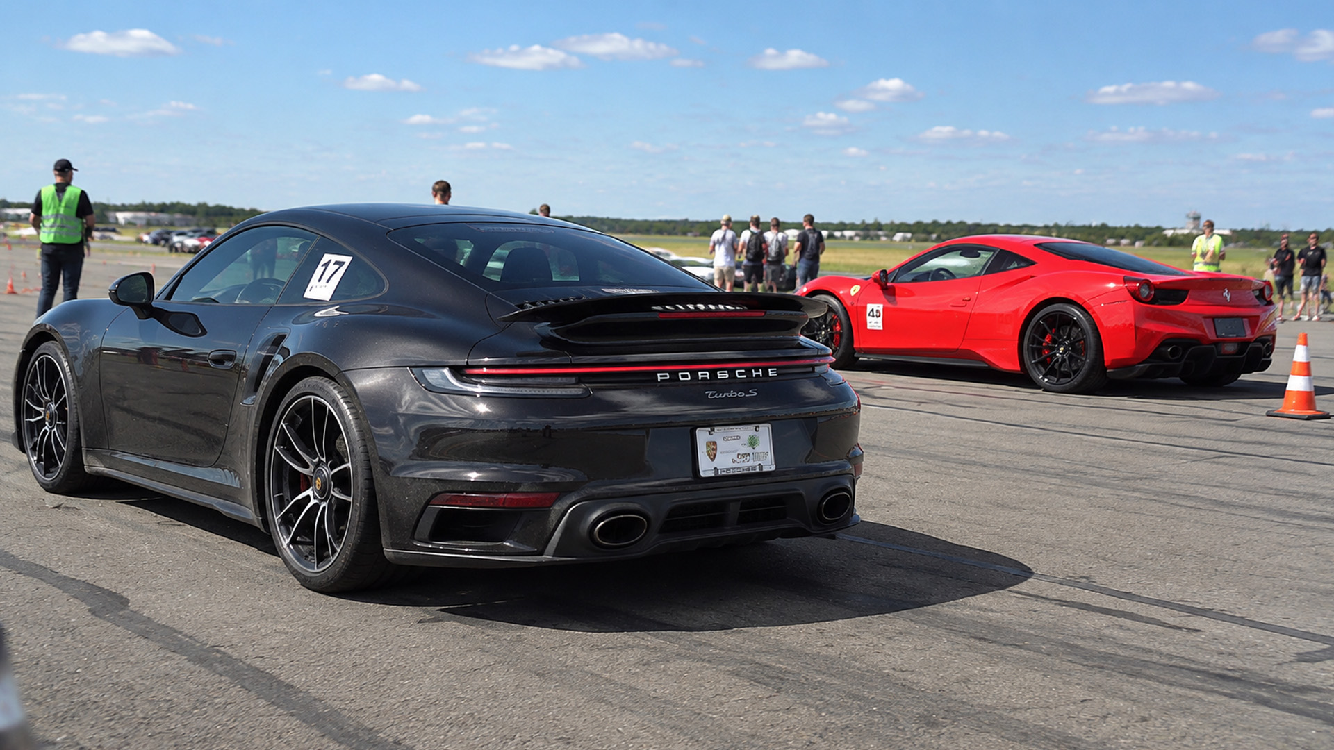 Ferrari 488 Pista races Porsche Turbo S and the launch decides everything