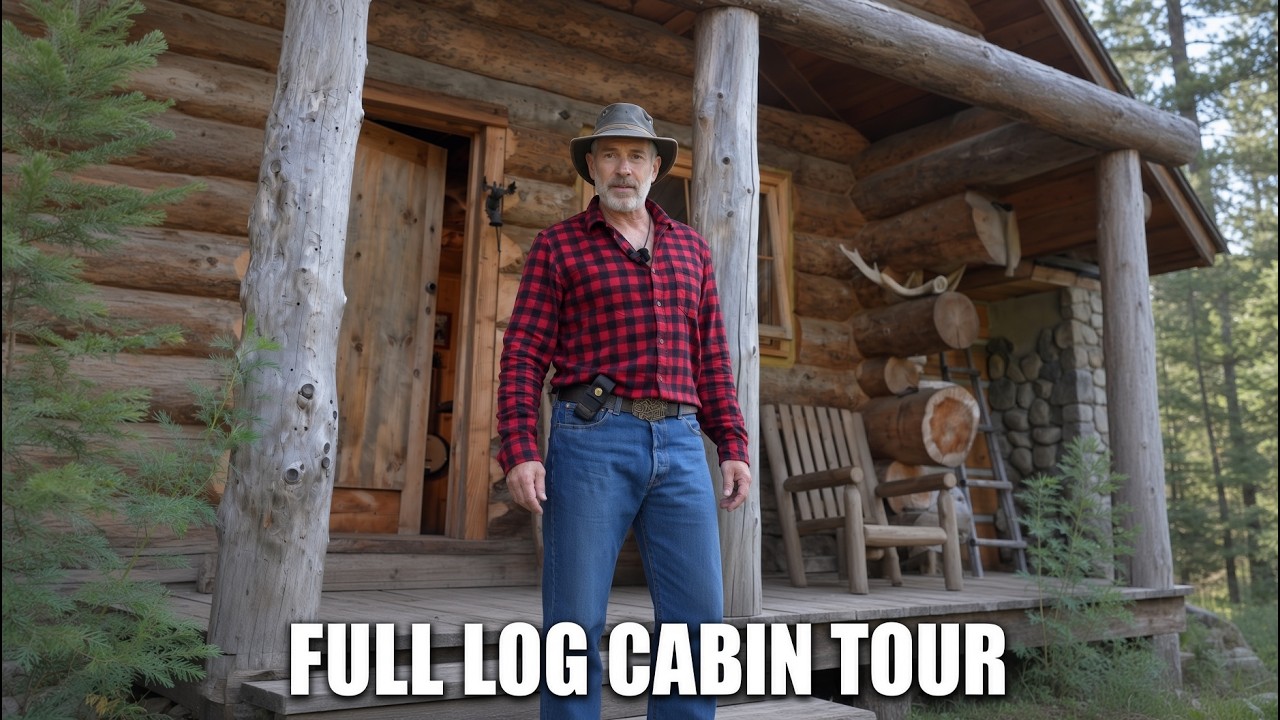 I built this off-grid log cabin alone with hand tools (complete ...