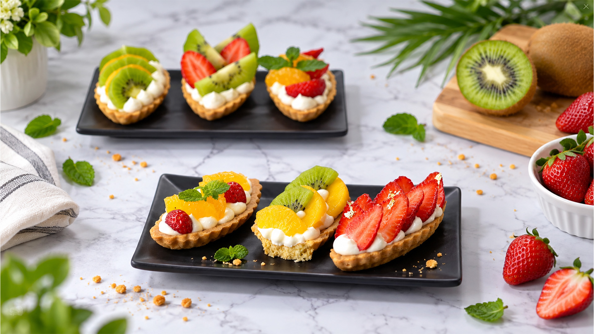Fresh fruit toppings transform these crisp mini tarts