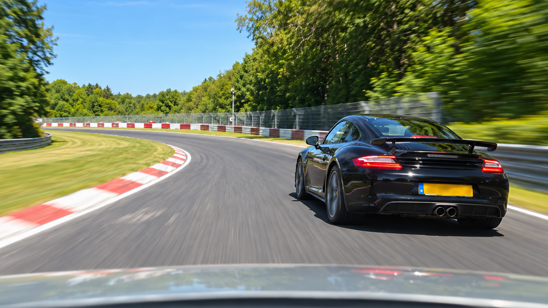 Porsche 911 charges through a fast Nürburgring corner