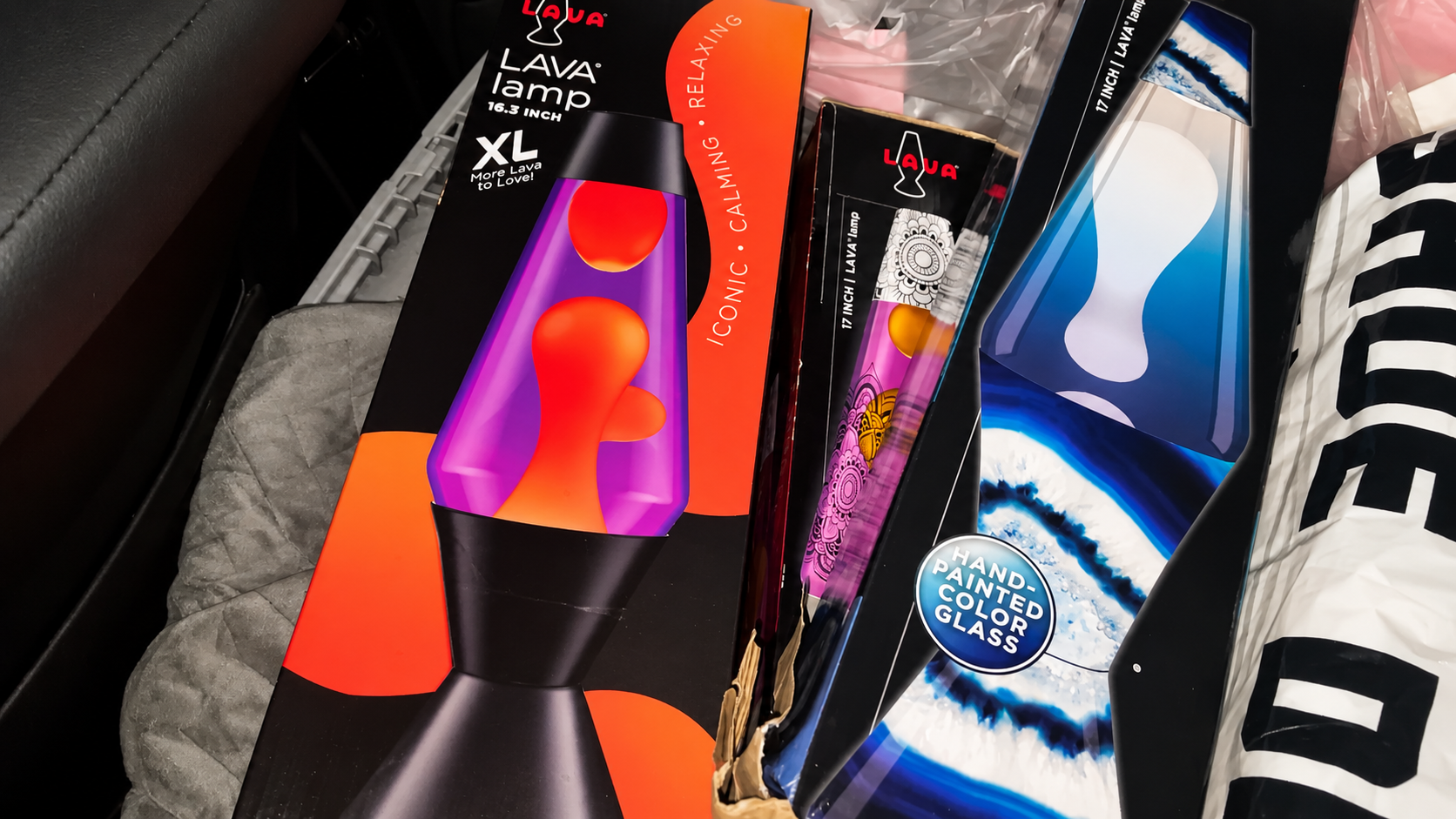 I found 8 brand-new lava lamps in a mall dumpster