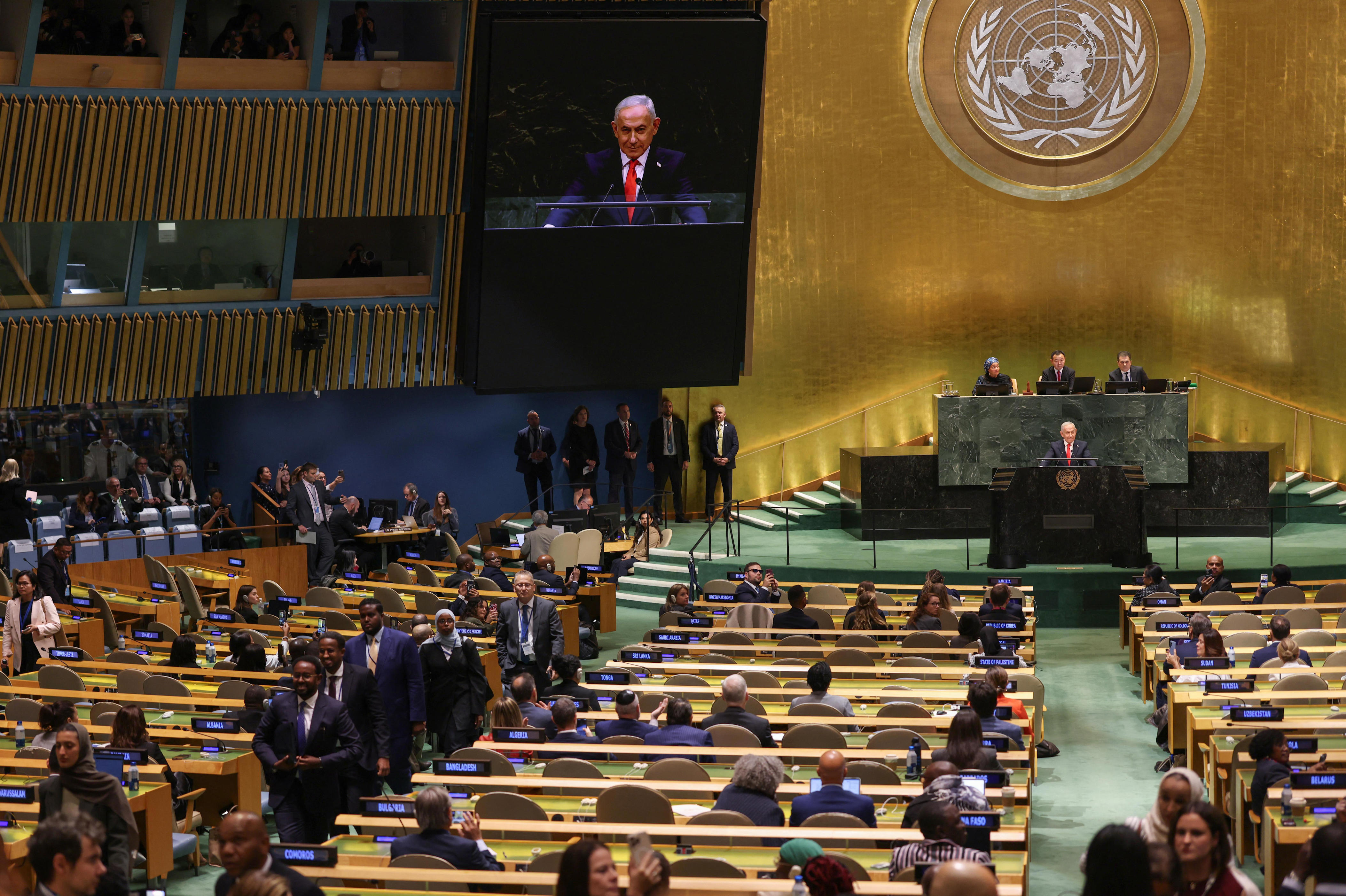 Netanyahu addresses UN General Assembly, drawing protests