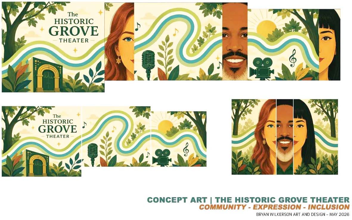 New mural design unveiled for historic Grove Theater