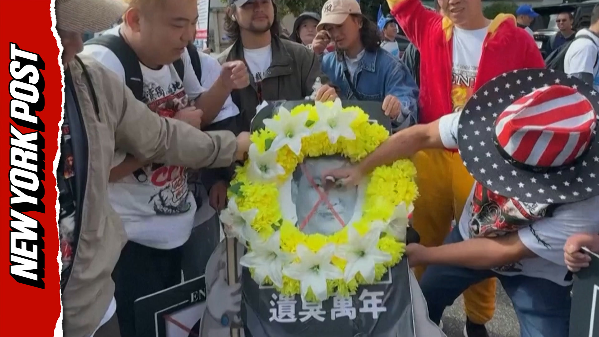 Protesters stab poster of Chinese President Xi Jinping with scissors ...