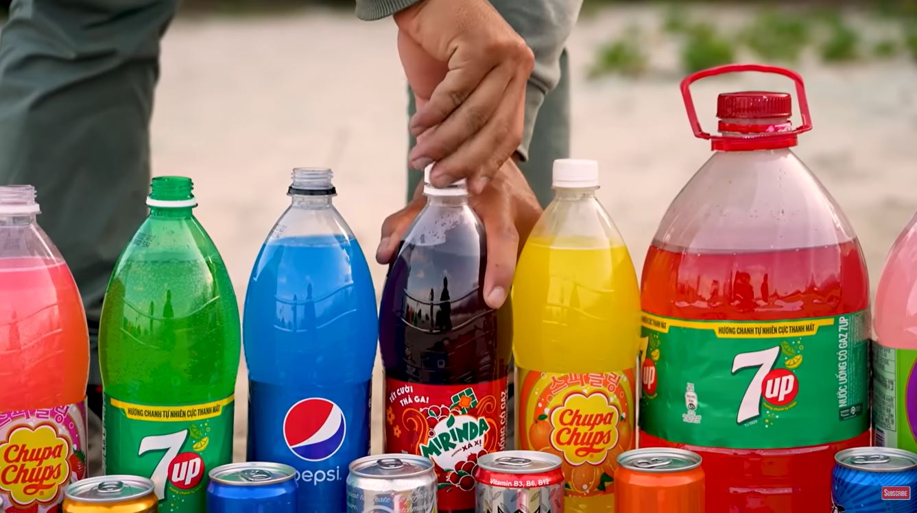 Colorful soda and candy experiments with a playful twist