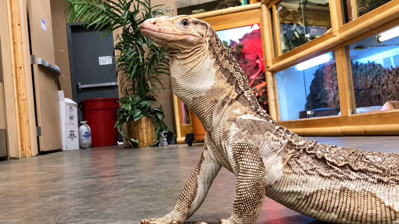 Hungry monitor lizard faces off with a snapping turtle