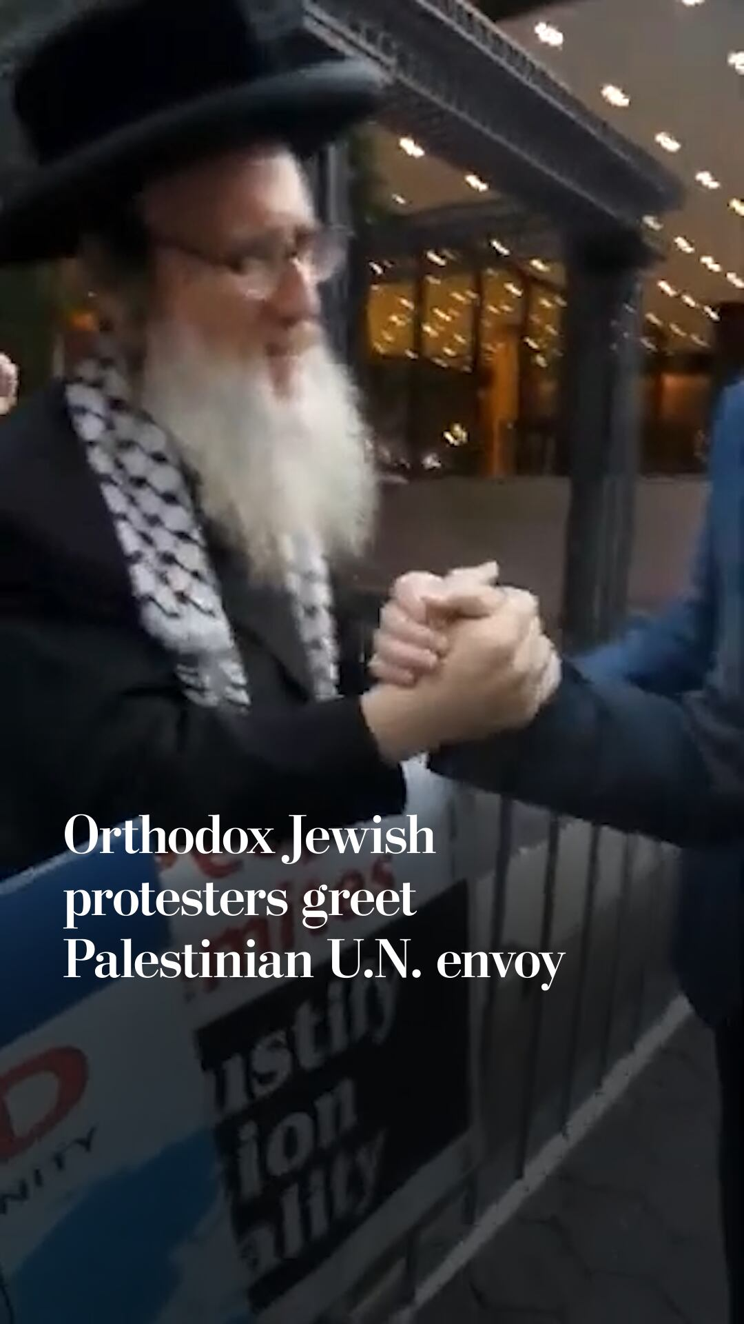 Orthodox Jewish protesters greet Palestinian UN envoy