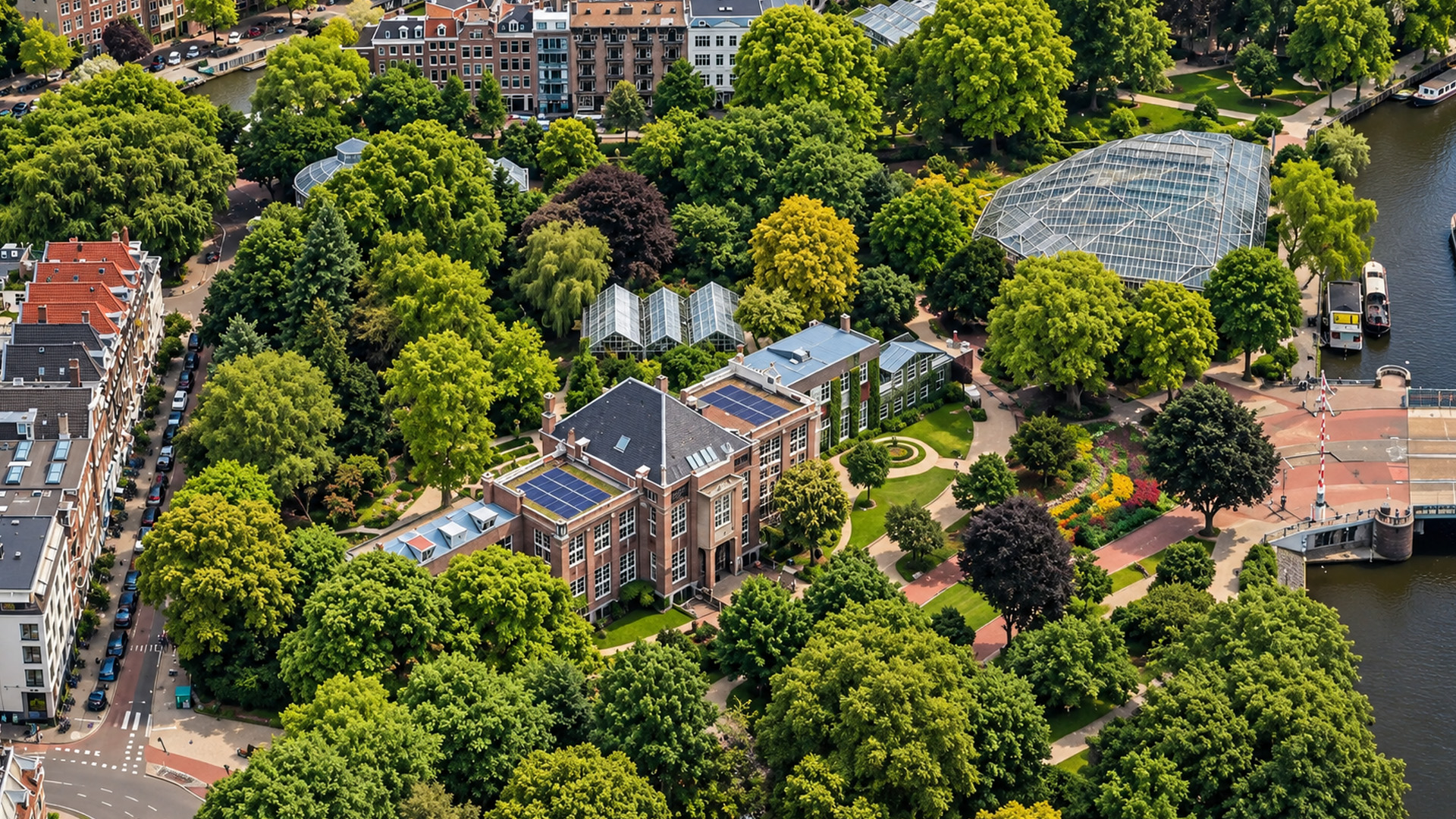 Hortus Botanicus surrounded by greenery and canals