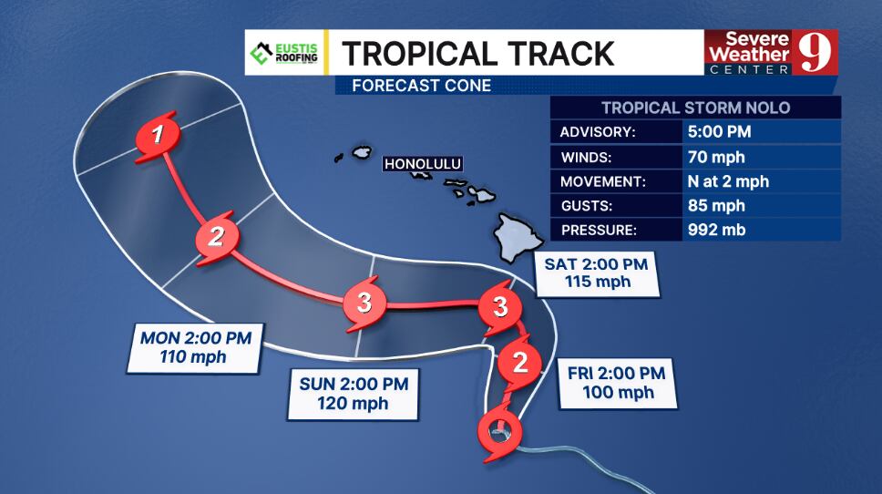 Tropical storm Nolo nears hurricane status, threatening Hawaii islands