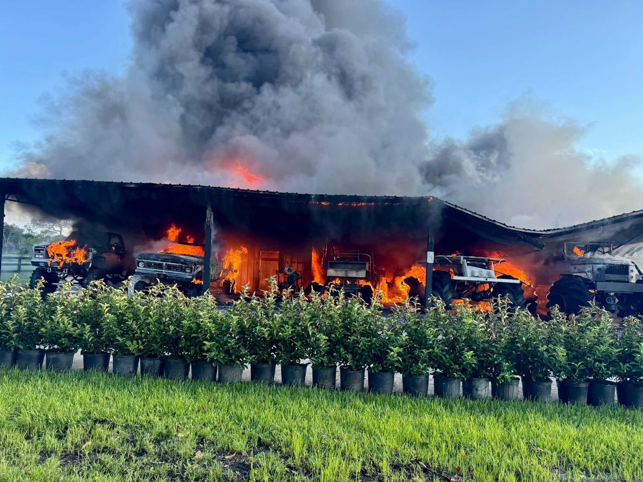 Firefighters battle pole barn fire in Martin County