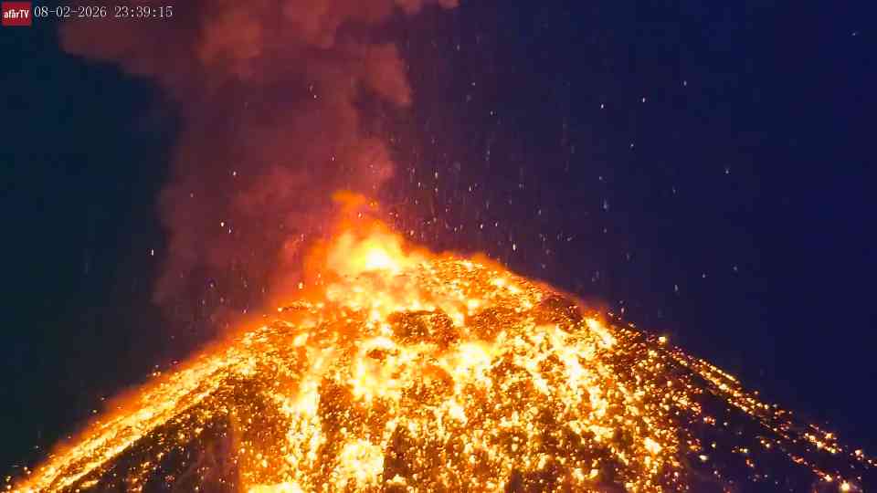Volcanic explosion erupts with force - then the shockwave hits the camera