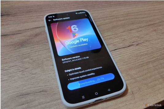 A phone with a custom Google Play update being installed.