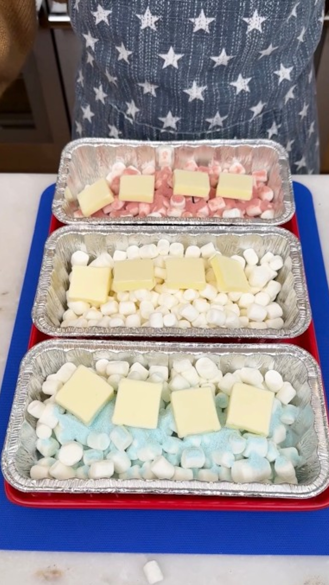 These layered red white and blue Rice Krispie treats are so easy