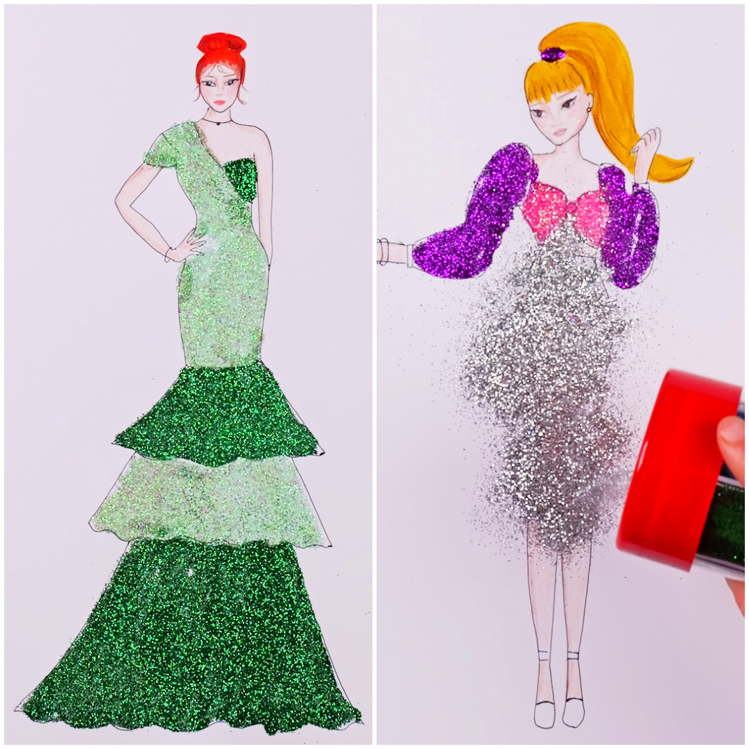 Glamorous glitter: dress coloring fun 👗