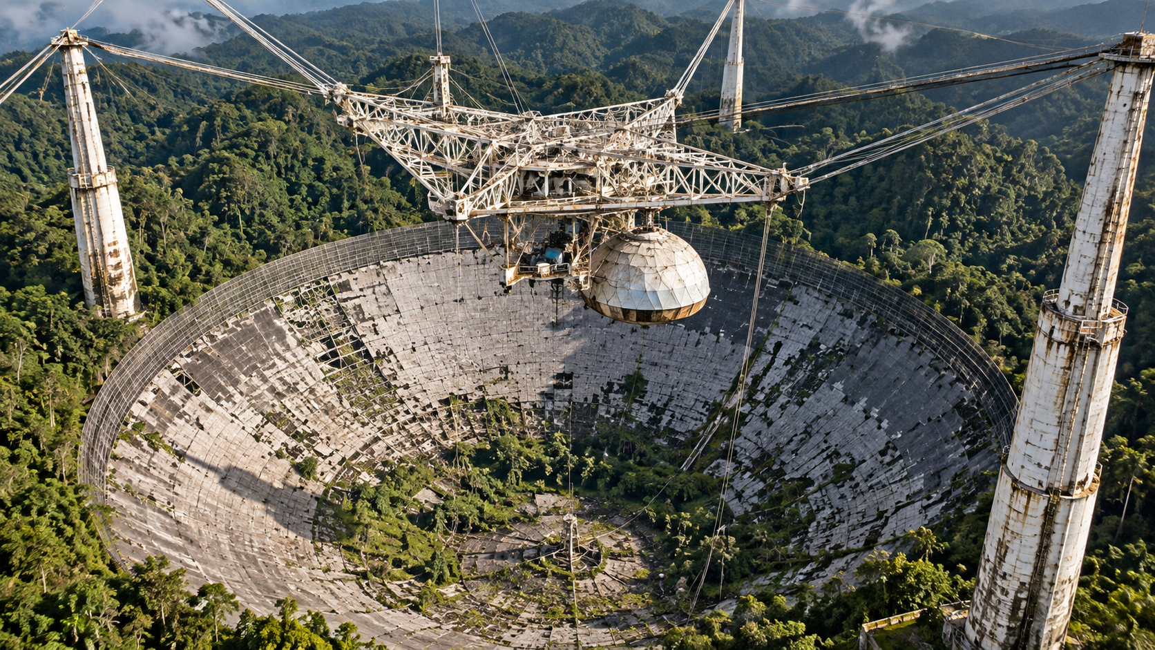 900-ton platform hung 492 feet above the Arecibo telescope then the ...
