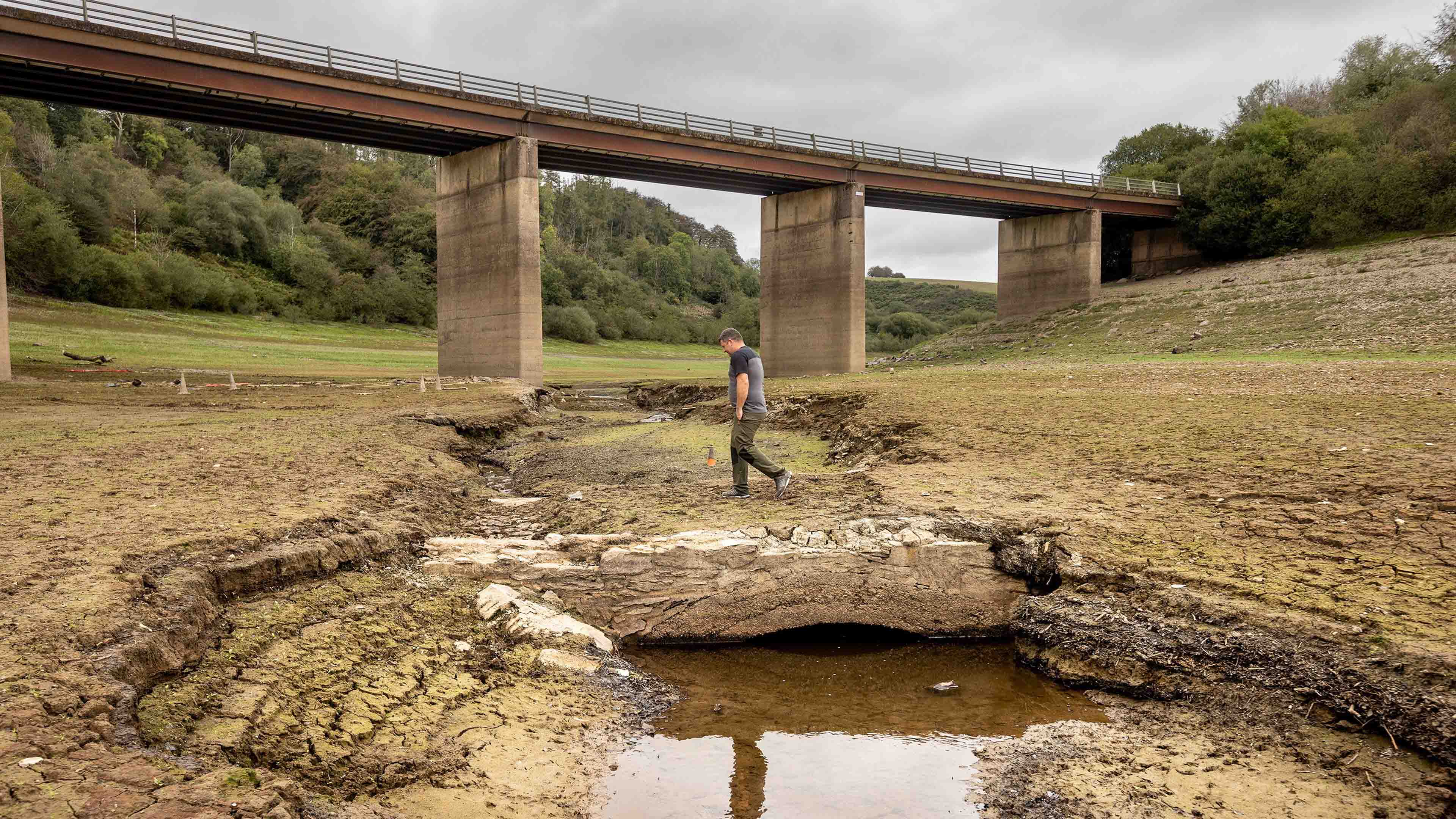 Reservoir water so low it exposes 50-year-old bridge