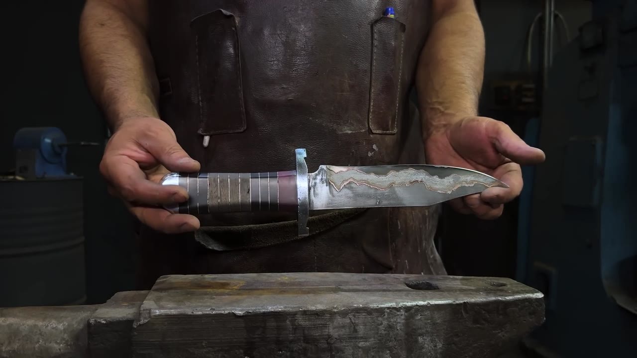 A truck leaf spring was pulled off the suspension then forged into this