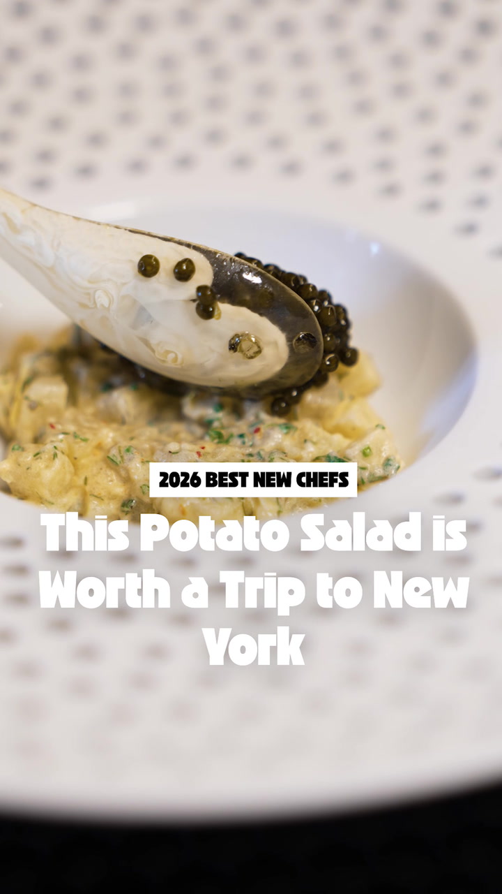 Best new chef Charlie Mitchell makes potato salad at Saga NYC