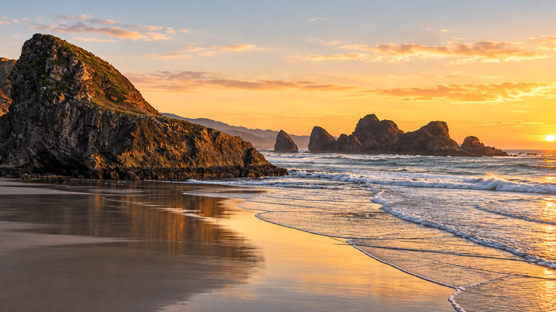 Massive rock towers rise from the Oregon coast
