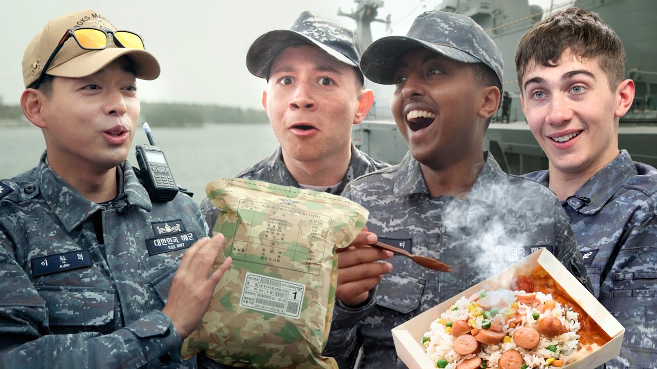 British try Korean military rations on a warship (ROK Navy MRE taste test)