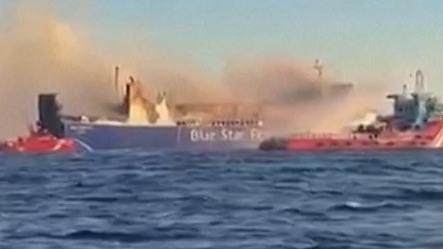 Firefighters battle fire on vehicle ferry off Greece's Mykonos