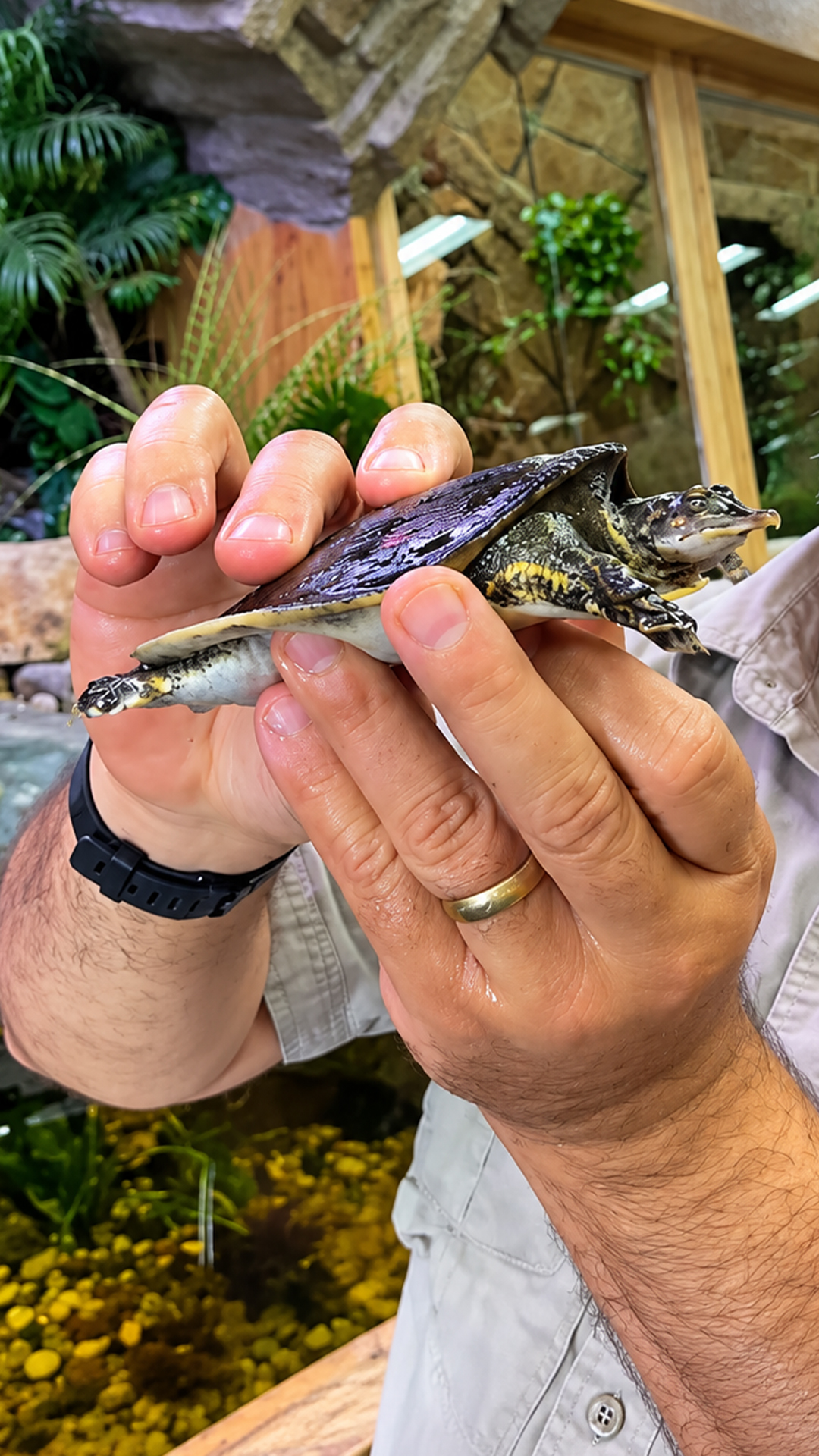 This soft-shell turtle has a surprisingly long neck