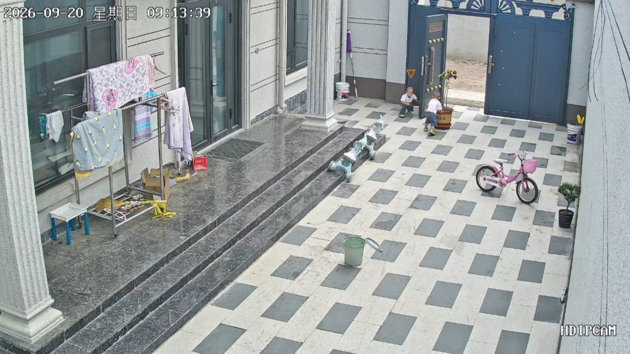 Boy pushes wheeled planter into gate causing it to tip over in Hebei