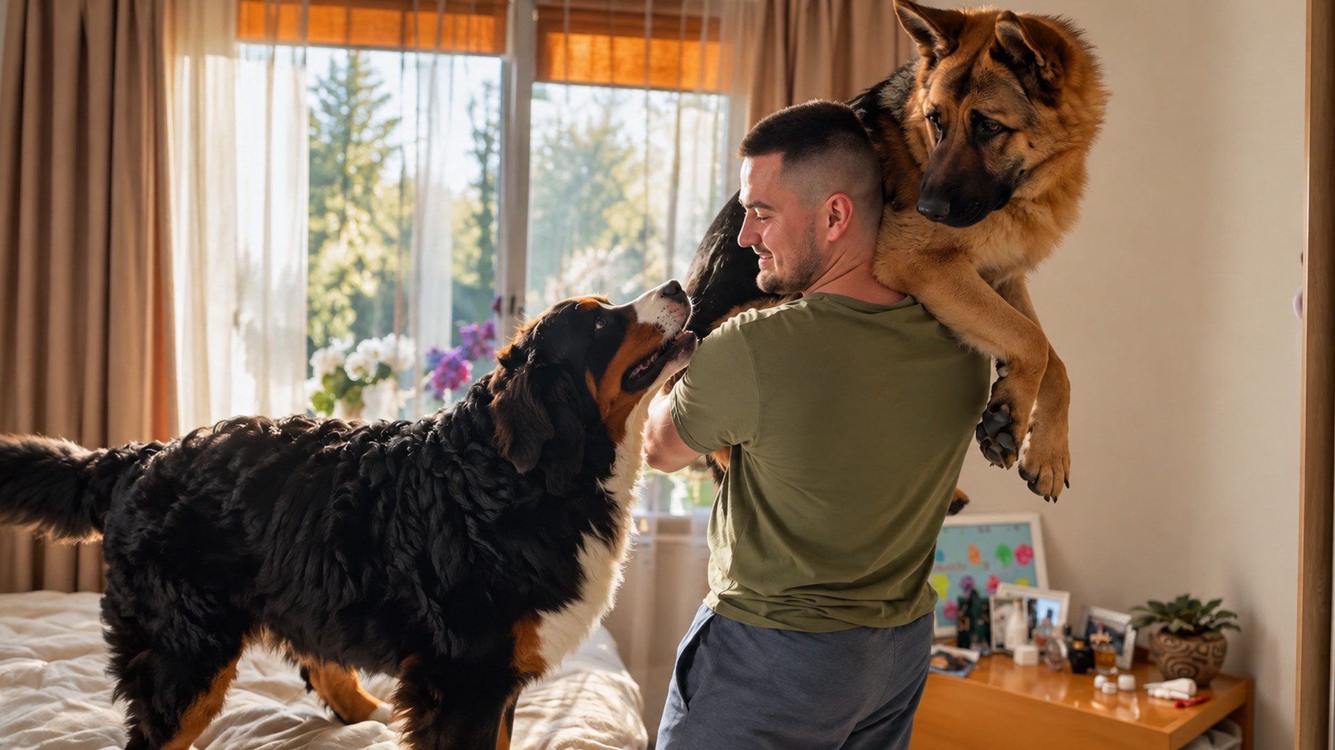 Jealous German shepherd refuses to share his owner