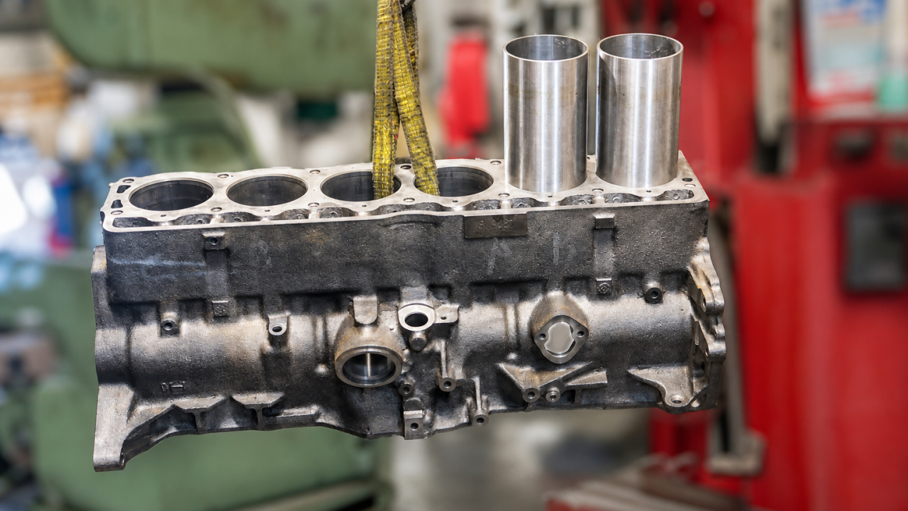 Installing two repair sleeves in a 258 AMC straight six block